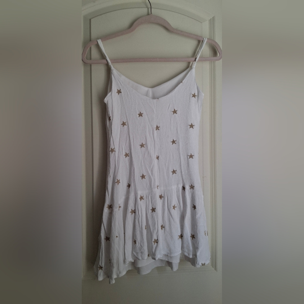 Mi ami rayon white and gold star minidress xxs Beach travel top beachy‎ boho